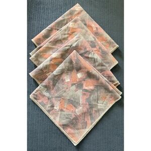 Vintage 80s Sponge Print Fabric Cloth Napkins Set 4 Gray Mauve Orange 20 X 20